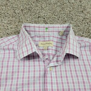 Tommy Bahama Dress Shirt Mens 16.5 32 33 Magenta Pink Blue Check Long Sleeve